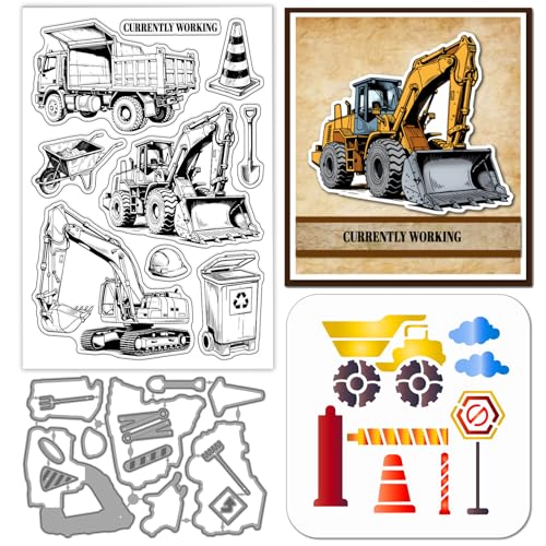 GLOBLELAND Transparenter Silikonstempel Mit Technischem Fahrzeug Metall Bagger Gabelstapler Stanzformen Müllwagen Mal Und Bastelschablonen Für Kartengestaltung Scrapbooking Basteln DIY Prägungen von GLOBLELAND
