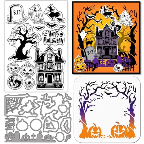 GLOBLELAND Transparenter Silikonstempel für Halloween, Garten, Spukhaus, Stanzformen, Kürbis-Geister, Malschablonen für Kartenherstellung, Scrapbooking, Basteln, Prägen GLOBLELAND Transparenter Silikonstempel für Halloween, Garten, Spukhaus, Stanzformen, Kürbis-Geister, Malschablonen für Kartenherstellung, Scrapbooking, Basteln, Prägen von GLOBLELAND