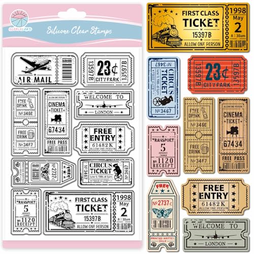 GLOBLELAND Transparenter Stempel Im Vintage Stil Für Scrapbooking Zug Und Flugzeugtickets Silikonstempel Tag Rahmen Transparenter Stempel Für Kartenherstellung DIY Prägung Journaling von GLOBLELAND