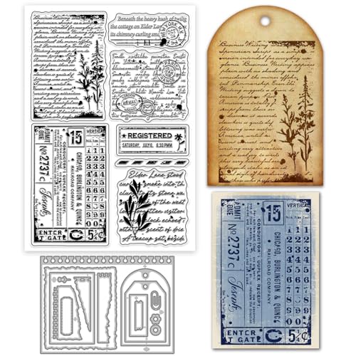 GLOBLELAND Transparenter Stempel und Stanzformen-Set im Vintage-Stil, für Kartenherstellung, Retro-Etikett, Silikon, transparenter Stempel, Metall, zerrissene Kanten, Haftnotizen, Stanzformen für DIY GLOBLELAND Transparenter Stempel und Stanzformen-Set im Vintage-Stil, für Kartenherstellung, Retro-Etikett, Silikon, transparenter Stempel, Metall, zerrissene Kanten, Haftnotizen, Stanzformen für DIY von GLOBLELAND