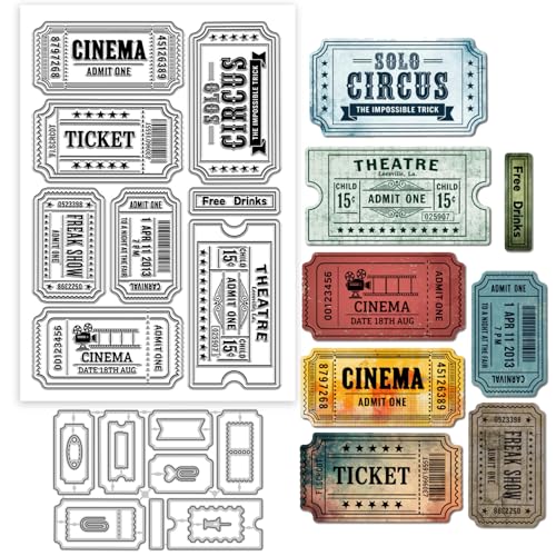GLOBLELAND Transparentes Stempel- und Stanzformen-Set für Kartengestaltung, Kino, Show, Ticket, Silikon, transparent, Metall-Stempel, Retro-Notizen, Stanzformen für DIY, Scrapbooking, Fotoalbum GLOBLELAND Transparentes Stempel- und Stanzformen-Set für Kartengestaltung, Kino, Show, Ticket, Silikon, transparent, Metall-Stempel, Retro-Notizen, Stanzformen für DIY, Scrapbooking, Fotoalbum von GLOBLELAND