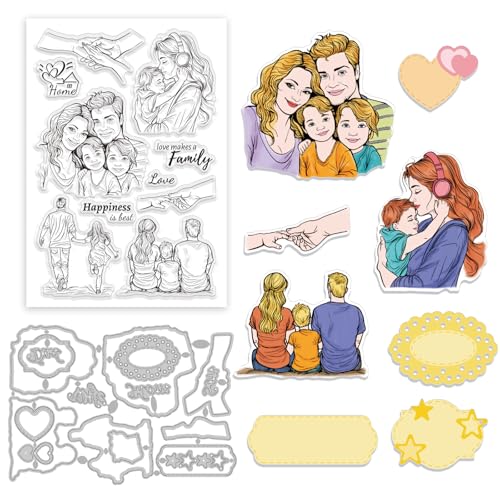 GLOBLELAND Transparentes Stempelset Für Familienmitglieder Etikettenrahmen Stanzformen Set Silikon Stempel Für Zuhause Metall Herz Etikett Box Stanzungen Für Kartengestaltung Und DIY Scrapbooking von GLOBLELAND