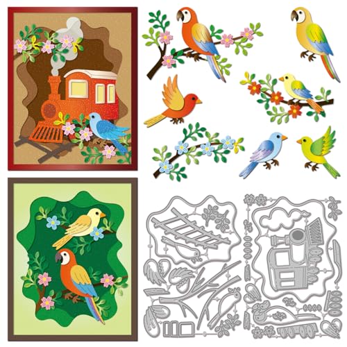 GLOBLELAND Tunnelzug Stanzformen Vogelpapagei Metallstanzungen Baumblumen Stanz Und Prägevorlagen Für Scrapbooking Basteln Papierkartenherstellung von GLOBLELAND