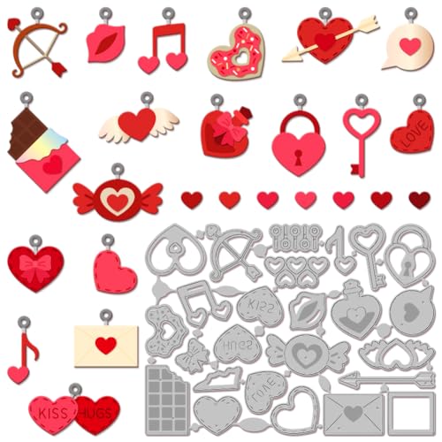 GLOBLELAND Valentinstag-Anhänger-Stanzformen, Liebesherz-Stanzformen, Valentinsherzen, Stanzformen Mit Löchern Für DIY, Scrapbooking, Fotoalbum, Dekorative Prägung, Papierkarte, 4.3x6x0.03,(5) cm von GLOBLELAND