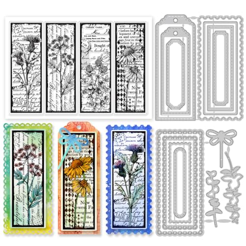 GLOBLELAND Vintage Blumen Rahmen Silikonstempel Metall Stanzformen Malschablonen Für Die Kartenherstellung Pflanzen Etiketten Stempel Stanzformen Schablonen Set Für DIY Scrapbooking Kunsthandwerk von GLOBLELAND