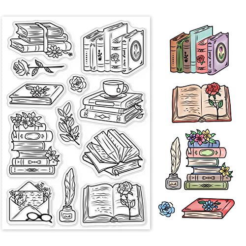 GLOBLELAND Vintage Books Clear Stamps Envelopes Flowers Quill Pen Ink Box Transparente Silikonstempel Für DIY Scrapbooking Supplies Embossing Paper Card Album Decoration Craft von GLOBLELAND