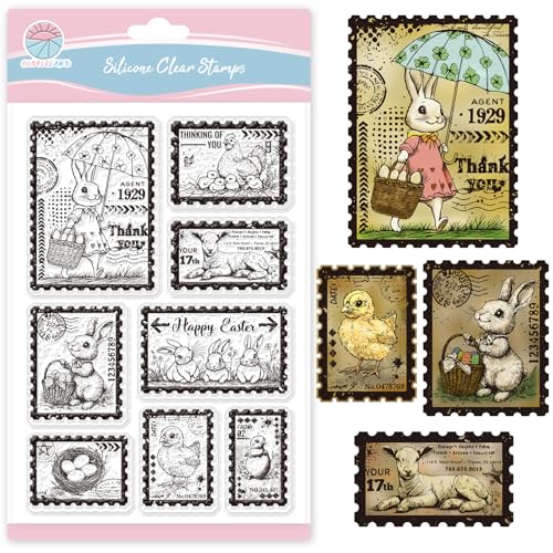 GLOBLELAND Frühling Vintage Briefmarken Mit Osterhasen Transparente Stempel Zum Basteln von Karten Osterhähnchen Schaf Silikon Stempel Grüße Frohe Ostern Transparente Stempel Siegel Für Scrapbooking GLOBLELAND Frühling Vintage Briefmarken Mit Osterhasen Transparente Stempel Zum Basteln von Karten Osterhähnchen Schaf Silikon Stempel Grüße Frohe Ostern Transparente Stempel Siegel Für Scrapbooking von GLOBLELAND