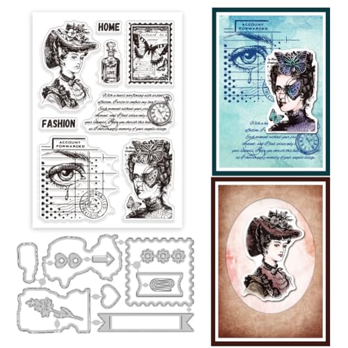 GLOBLELAND Vintage Damen Silikonstempel Metall Stanzformen Malschablonen Für Die Kartenherstellung Hintergrundstempel Stempel Stanzformen Prägung Schablonen Set Für DIY Scrapbooking Kunsthandwerk GLOBLELAND Vintage Damen Silikonstempel Metall Stanzformen Malschablonen Für Die Kartenherstellung Hintergrundstempel Stempel Stanzformen Prägung Schablonen Set Für DIY Scrapbooking Kunsthandwerk von GLOBLELAND