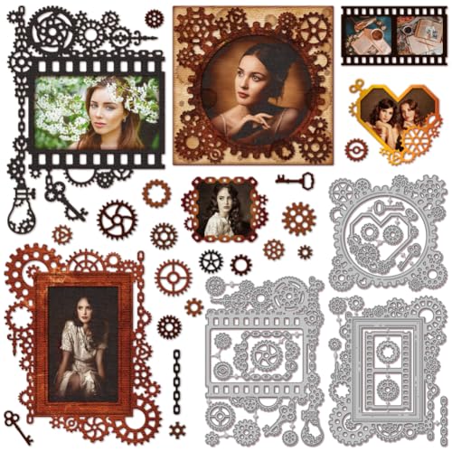 GLOBLELAND Vintage Gear Bilderrahmen Stanzformen für DIY Scrapbooking Retro Film Rahmen Metall Cut Dies Schlüssel Stanzschablonen für Kartenherstellung Prägung Fotoalbum Handwerk Dekor GLOBLELAND Vintage Gear Bilderrahmen Stanzformen für DIY Scrapbooking Retro Film Rahmen Metall Cut Dies Schlüssel Stanzschablonen für Kartenherstellung Prägung Fotoalbum Handwerk Dekor von GLOBLELAND