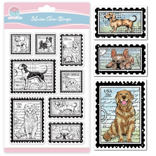 GLOBLELAND Vintage Hunde Briefmarken Silikonstempel Welpenstempel Silikon Stempel Golden Retriever Transparente Stempel Für DIY Scrapbooking Und Kartenherstellung Fotoalbum 6.3x4.33 Zoll von GLOBLELAND