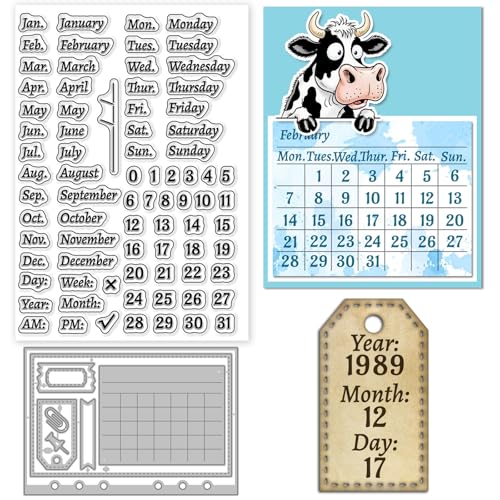 GLOBLELAND Vintage-Kalender-Zahlen, transparente Stempel-Etiketten-Rahmen, Stanzformen für Kartenherstellung, Monat und Woche, Silikonstempel, Kalender, Hintergrund, Stanzschablonen für DIY, Basteln GLOBLELAND Vintage-Kalender-Zahlen, transparente Stempel-Etiketten-Rahmen, Stanzformen für Kartenherstellung, Monat und Woche, Silikonstempel, Kalender, Hintergrund, Stanzschablonen für DIY, Basteln von GLOBLELAND