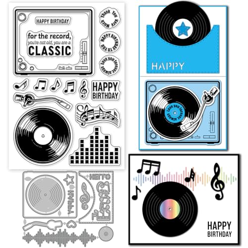 GLOBLELAND Vintage Music Clear Stamps and Cutting Dies Set for Card Making Music Records Silicone Transparent Stamp Retro Phonograph Frame Metal Stanzformen für Geburtstag DIY Scrapbooking Fotoalbum GLOBLELAND Vintage Music Clear Stamps and Cutting Dies Set for Card Making Music Records Silicone Transparent Stamp Retro Phonograph Frame Metal Stanzformen für Geburtstag DIY Scrapbooking Fotoalbum von GLOBLELAND