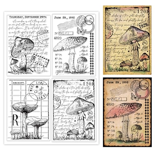 GLOBLELAND Vintage Pilz Klare Briefmarken für DIY Scrapbooking Dekor Hintergrund Bord Briefmarken Schmetterlinge Pflanzen Transparente Silikon Briefmarken für Die Herstellung von Karten Fotoalbum von GLOBLELAND