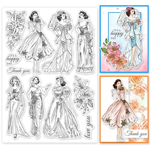 GLOBLELAND Vintage Stempel Mit Brautdame Zum Basteln von Karten Retro Kleid Frau Klare Stempelsiegel5.83x8.27 Zoll Transparente Stempel Für DIY Scrapbooking Fotoalbum Tagebuch Zuhause GLOBLELAND Vintage Stempel Mit Brautdame Zum Basteln von Karten Retro Kleid Frau Klare Stempelsiegel5.83x8.27 Zoll Transparente Stempel Für DIY Scrapbooking Fotoalbum Tagebuch Zuhause von GLOBLELAND