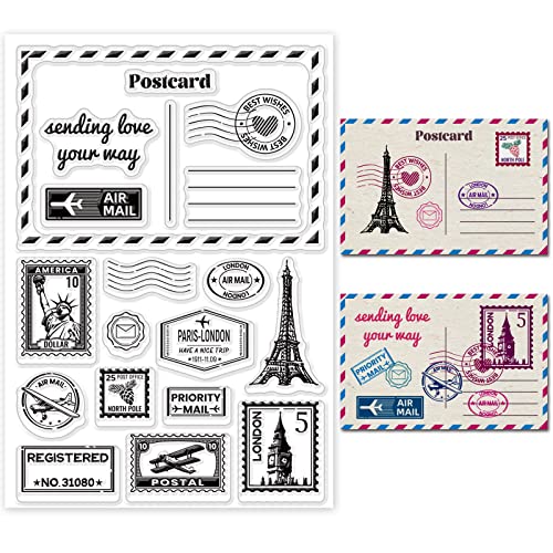GLOBLELAND Vintage Umschlag Klare Briefmarken für DIY Scrapbooking Dekor Postkarte Retro Stempel Eiffelturm Reise Transparente Silikon Briefmarken für die Herstellung von Karten Fotoalbum GLOBLELAND Vintage Umschlag Klare Briefmarken für DIY Scrapbooking Dekor Postkarte Retro Stempel Eiffelturm Reise Transparente Silikon Briefmarken für die Herstellung von Karten Fotoalbum von GLOBLELAND