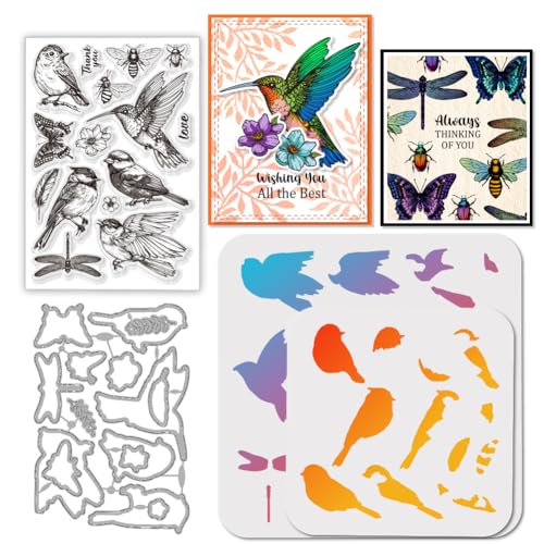 GLOBLELAND Vögeln Schmetterlinge Stamps Stanzschablone für die Kartenherstellung Insekten Tier Silikonstempel Stanzschablone Geschichtet PET Malschablonen Für DIY Scrapbooking Bastelalben Zubehör von GLOBLELAND
