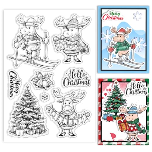 GLOBLELAND Weihnachts Rentier Silikonstempel Weihnachtsbaum Transparente Stempel Schneeflocke Glocke Klare Stamps Für Karten Herstellung DIY Scrapbooking Basteln von GLOBLELAND
