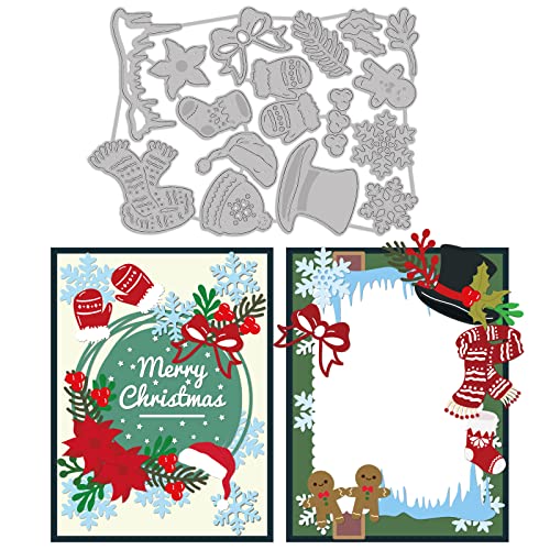 GLOBLELAND Weihnachtshintergrund-Stanzformen zum Herstellen von Kartendekorationen Wintermützen und Schals Blumen Schleifen Schneeflocken Stanzformen Schablonen für Scrapbooking Fotoalbum von GLOBLELAND
