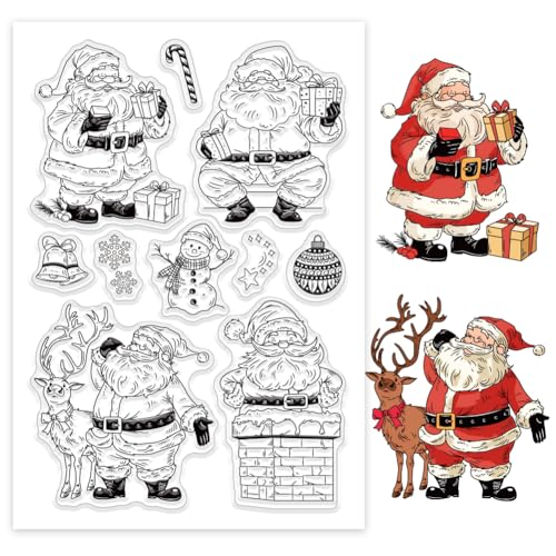 GLOBLELAND Weihnachtsmann Clear Stamps für DIY Kartenherstellung Weihnachten Silikon Transparent Stempel Siegel Schneemann Rentier Glocke Dekorative Klare Stempel für Scrapbooking Fotoalbum Journal von GLOBLELAND