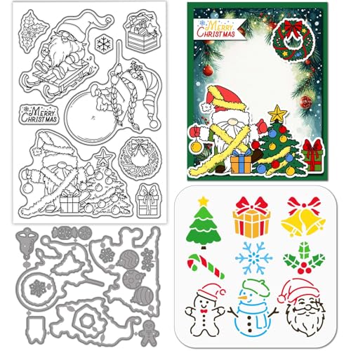 GLOBLELAND Weihnachtswichtel Transparente Stempel Stanzformen Malschablonen Merry Christmas Silikonstempel Schneeflocken Metall Stanzformen Weihnachtsbaum PET Bastelvorlage Für Die Kartengestaltung von GLOBLELAND
