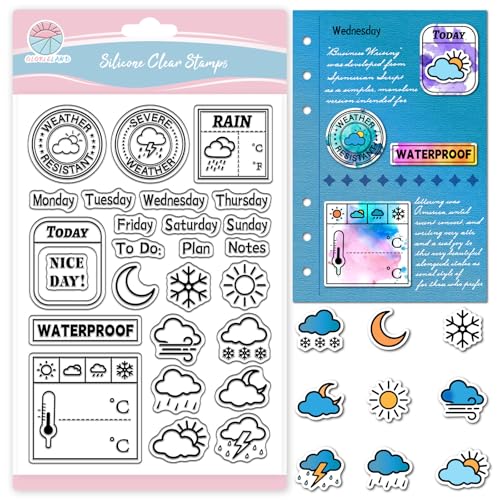 GLOBLELAND Wettertagebuch Klarstempel Für Scrapbooking Datums Temperatur Silikonstempel Wochenaufzeichnung Transparenter Stempel Für Kartenherstellung DIY Prägung Journaling von GLOBLELAND