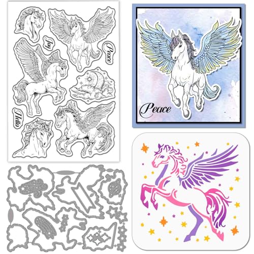 GLOBLELAND Wings Pegasus transparenter Silikonstempel, Metall, fliegendes Pferd, Stanzformen, magische Tiere, Malen, Bastelschablonen für Kartenherstellung, Scrapbooking, Basteln, Prägen GLOBLELAND Wings Pegasus transparenter Silikonstempel, Metall, fliegendes Pferd, Stanzformen, magische Tiere, Malen, Bastelschablonen für Kartenherstellung, Scrapbooking, Basteln, Prägen von GLOBLELAND