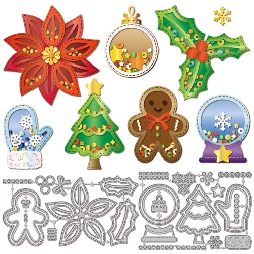 GLOBLELAND Winter-Weihnachtsstern-Schüttel-Stanzformen, Metall, Kristallkugel, Schüttel-Stanzformen, Weihnachtsbaum, Prägeschablonen für Scrapbooking, Basteln, Papierkarten von GLOBLELAND