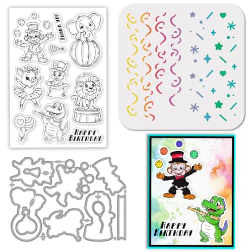 GLOBLELAND Zirkustieren Stamps Stanzschablone für die Kartenherstellung Geburtstagsband Silikonstempel Stanzschablone Lustige Tier PET Malschablonen Für DIY Scrapbooking Bastelalben Zubehör GLOBLELAND Zirkustieren Stamps Stanzschablone für die Kartenherstellung Geburtstagsband Silikonstempel Stanzschablone Lustige Tier PET Malschablonen Für DIY Scrapbooking Bastelalben Zubehör von GLOBLELAND