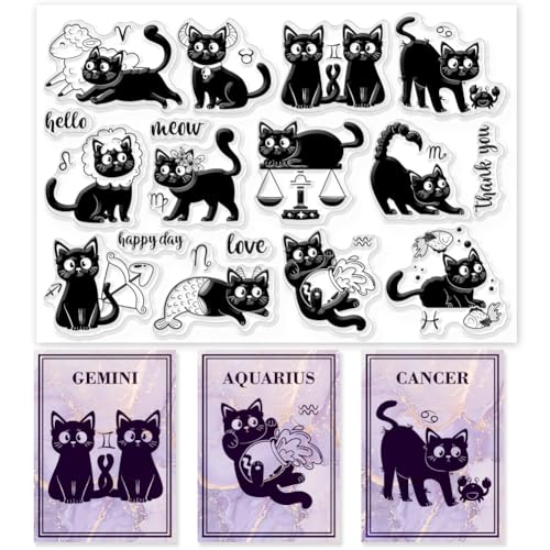 GLOBLELAND Zodiac Black Cat Clear Stamps Zodiac Black Cat Decorative Clear Stamps 14.8x21cm Silicone Stamps for Card Making and Photo Album Decor Decoration and DIY Scrapbooking von GLOBLELAND