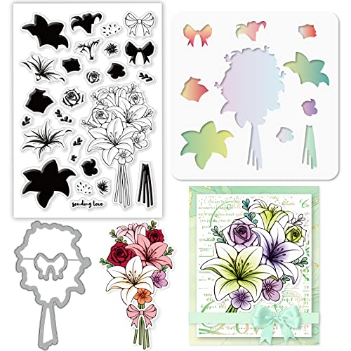 GLOBLELAND geschichteter Blumenstrauß aus Lilien Thema Silikon Briefmarken Stanzformen PET Handwerk Schablonen Vorlage für Kartenherstellung DIY Prägung Scrapbooking GLOBLELAND geschichteter Blumenstrauß aus Lilien Thema Silikon Briefmarken Stanzformen PET Handwerk Schablonen Vorlage für Kartenherstellung DIY Prägung Scrapbooking von GLOBLELAND
