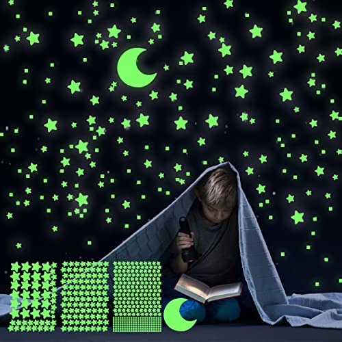 Leuchtende Sterne Wandsticker im Dunkelen für die Decke Selbstklebend Leuchtende Aufkleber Sterne und Mond für Kinderzimmer, Erstellen Realistischen Sternenhimmel, Raumdeko von GLOCARNIVAL