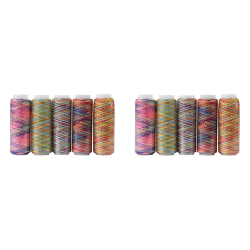 10-teiliges Mehrfarbiges Garn-Set, 120 Yard Pro Einheit, Farbverlaufs-Regenbogen-Polyester-Nähgarn für Stick- und Nähmaschinen 10-teiliges Mehrfarbiges Garn-Set, 120 Yard Pro Einheit, Farbverlaufs-Regenbogen-Polyester-Nähgarn für Stick- und Nähmaschinen von GLOGLOW