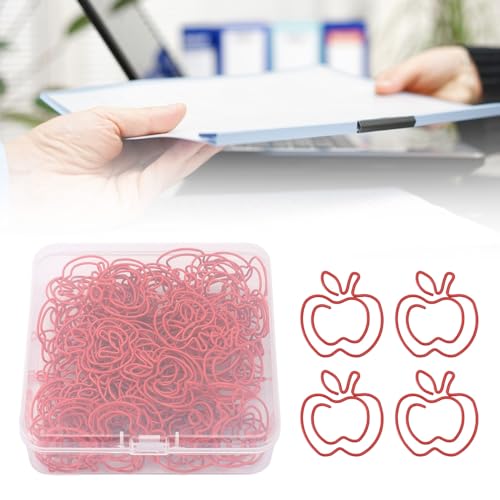 100 Stücke Obst Form Papierclips, Dekorative Eisen Büroklammern Set Dekorative Lesezeichen Planer Clip Metall Bindemittel Seite Markierung mit Transparenter Box (rot) von GLOGLOW