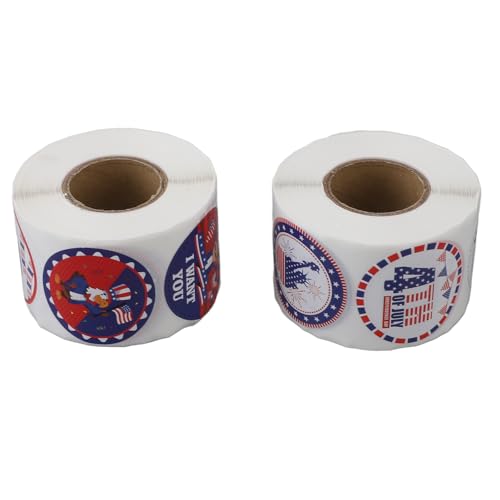 2 Rollen Aufkleberrollen mit Patriotischem Thema, 1000 Stück Aufkleber mit Amerikanischer Flagge, Selbstklebende Runde Aufkleber Zum Verschließen von Geschenkverpackungen und von GLOGLOW