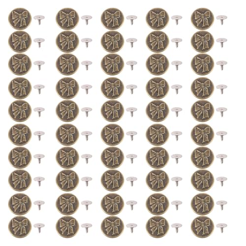 50 Sets Jeansknöpfe, 17 Mm, Vintage-Hosenknöpfe aus Edelstahl, ohne Nähen, Ersatzknopf mit Schrauben für Jacken, Mäntel, Jeanskleidung (Schleife) von GLOGLOW