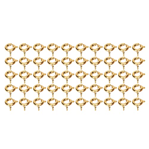 50pcs Halskette Verschluss, 6mm Kupferfeder Verschlüsse Runde Abzug Hummerverschluss Offen und Enge Ringe für Schmuck Making Halsketten Armbänder Fußkäse Ohrringe Perle Perle (GOLD) von GLOGLOW