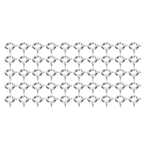 50pcs Halskette Verschluss, 6mm Kupferfeder Verschlüsse Runde Abzug Hummerverschluss Offen und Enge Ringe für Schmuck Making Halsketten Armbänder Fußkäse Ohrringe Perle Perle (SILVER) von GLOGLOW