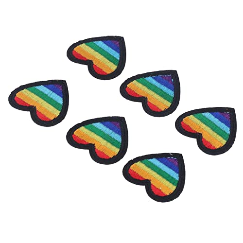 6 PCs Herzform Eisen auf Flecken, Regenbogenschild Nähen Sie Bestickte Applikationsdekoration und Rucksackkleidung mit Baumwollmaterial, Entzückende Niedliche Spaßdekoration (Weißer Rand) (schwarzer von GLOGLOW