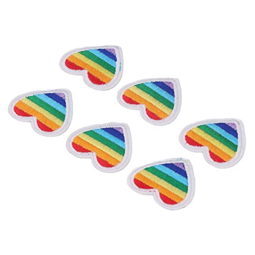 6 PCs Herzform Eisen auf Flecken, Regenbogenschild Nähen Sie Bestickte Applikationsdekoration und Rucksackkleidung mit Baumwollmaterial, Entzückende Niedliche Spaßdekoration (Weißer Rand) von GLOGLOW