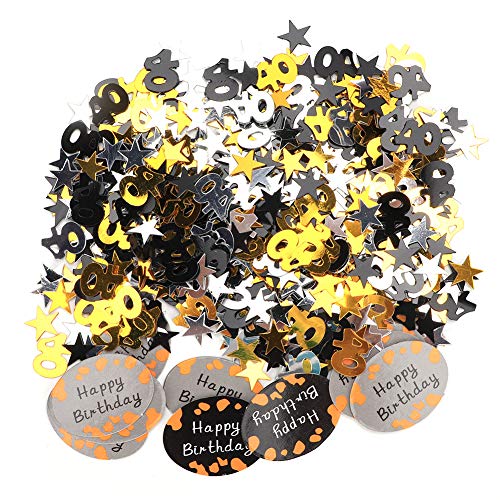 Alles Gute Anlass Geburtstag, Konfetti, Geburtstag, Metallische Folie, Pailletten, Schwarzgold, (600 Stück Zifferblätter + 12 Stück Geburtstagskarte) von GLOGLOW