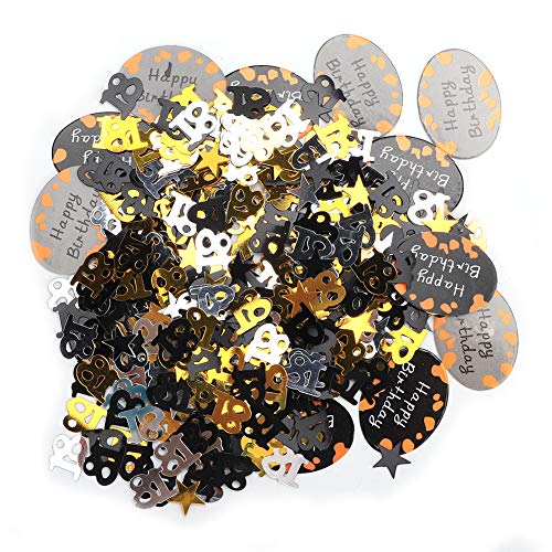 Alles Gute zum Geburtstag Konfetti, Geburtstag Metallic Folie Pailletten Schwarz Gold Silber Schimmer Tisch (18 Schwarzgold und Silber Geburtstagsnummern) von GLOGLOW
