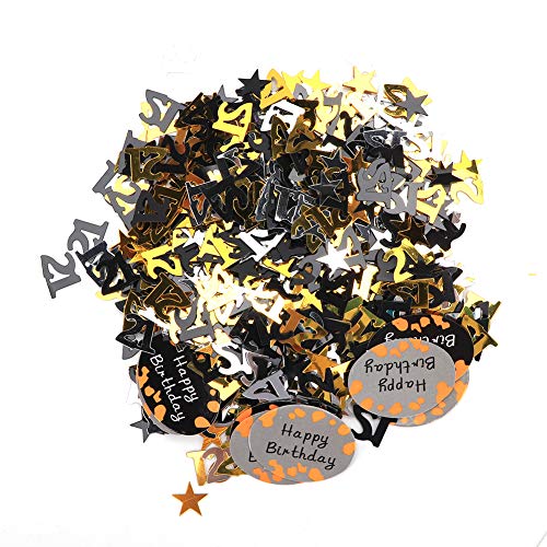 Alles Gute zum Geburtstag Konfetti, Geburtstag Metallic Folie Pailletten Schwarz Gold Silber Schimmer Tisch (21 Schwarzgold und Silber Geburtstagsnummern) von GLOGLOW