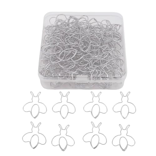 GLOGLOW 50 Stück Bienenförmige Büroklammern, Cartoon-Bienen-Lesezeichen, Süße Bienen-Clips für Büro- und Schulbedarf mit Transparenter Box, Lustige Geschenke für Lehrer, und Studenten (SILVER) von GLOGLOW