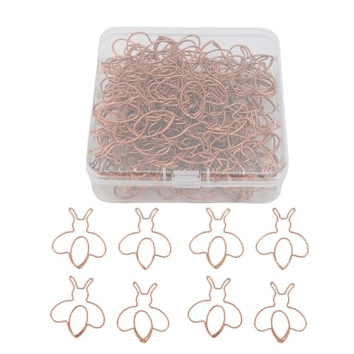 GLOGLOW 50 Stück Bienenförmige Büroklammern, Cartoon-Bienen-Lesezeichen, Süße Bienen-Clips für Büro- und Schulbedarf mit Transparenter Box, Lustige Geschenke für Lehrer, und Studenten (Roségold) von GLOGLOW