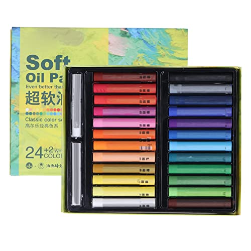 GLOGLOW Ölpastellweiche Pastellfarben Öl Buntstifte 26pcs 24 Farben Lebendige Zarte, Nicht Verblüffte Glänzende Mischable für das Malen von Graffiti-Färben mit Glattem Mischungs von GLOGLOW