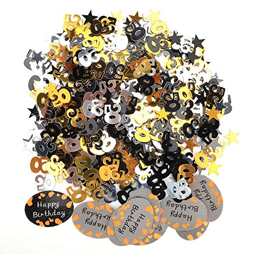 Herzlichen Glückwunsch zum Geburtstag Konfetti, Geburtstag Metallische Folie Pailletten Schwarz Gold Silber Schimmer Tisch Konfetti (600 Stück Zahlen + 12 Stück) von GLOGLOW
