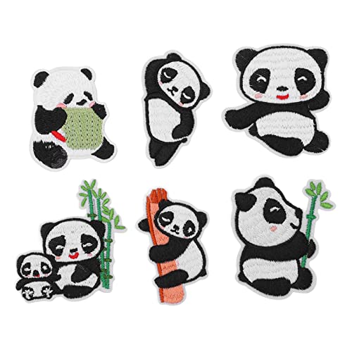 Panda-Stickerei-Patch, 6 Verschiedene Stile, Panda-Aufnäher Zum Aufbügeln, Zum Schattieren von Schönheitsfehlern, Zum Dekorieren von Jacken, Pullovern, Taschen, Hüten, Schuhen, Hemden, Socken, Basteln von GLOGLOW