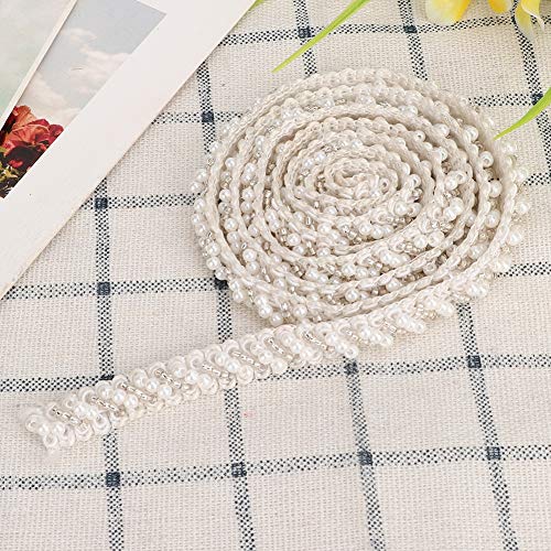 Perlenband, 91 cm, auffällig, vielseitig einsetzbar, schönes Aussehen, Premium-Qualität, DIY-Zubehör, schneiden Sie die gewünschte Länge zum Basteln, Nähen, Hochzeitskleid, Stoffdekoration, 1 cm, weiß von GLOGLOW