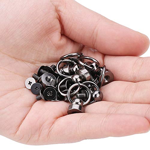 Ziehen Sie Ring-Niet, 20pcs DIY Leder Craft Metallknopf-Niet-runde Hauptring-Bolzen Spikes für Geldbeutel u. Telefon-Kasten-Dekoration(schwarz) von GLOGLOW