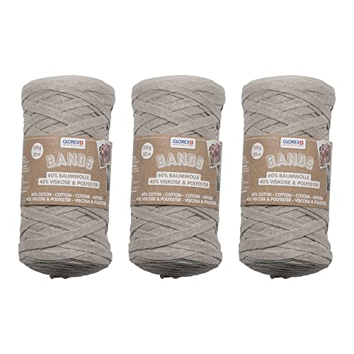 GLOREX 5 1005 52 - 3er Set Bands Makramee aus 60 % Baumwolle & 40 % Viskose, je 250 g in Taube, ca. 125 m superweiches Textilgarn GLOREX 5 1005 52 - 3er Set Bands Makramee aus 60 % Baumwolle & 40 % Viskose, je 250 g in Taube, ca. 125 m superweiches Textilgarn von GLOREX
